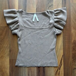 debut Taupe Square Neck Ruffle Woman’s Size XS Sleeve Top